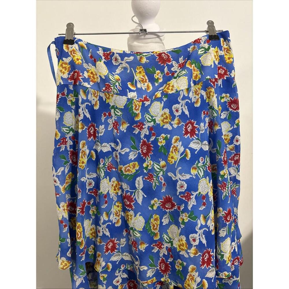 LAUREN Ralph Lauren Blue Multi Floral Tiered Ruffled A-Line Skirt 6 - Picture 9 of 12